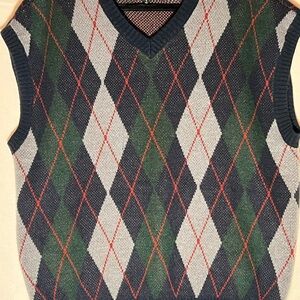 PacSun Argyle V-Neck Sweater Vest in Navy, Green, Gray with Red Accents